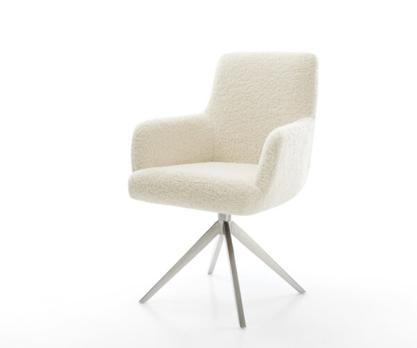 Jedálenská stolička Heira-Flex s opierkami teddy látka béžová krížová podstava široká nerezová oceľ 360° otočný hojdacia funkcia vrecková pružina