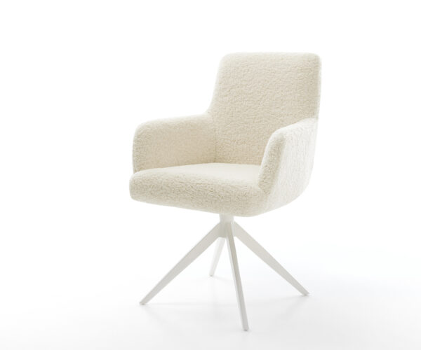 Jedálenská stolička Heira-Flex s opierkami teddy látka béžová krížová podstava široká biela 360° otočný hojdacia funkcia vrecková pružina