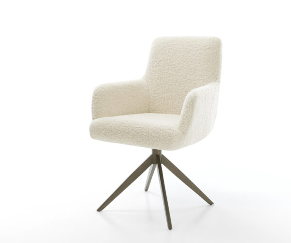 Jedálenská stolička Heira-Flex s opierkami teddy látka béžová krížová podstava široká titánová farba 360° otočný hojdacia funkcia vrecková pružina