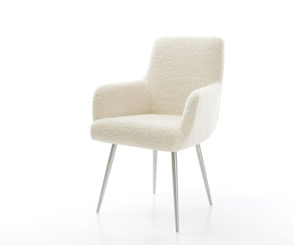 Jedálenská stolička Heira-Flex s opierkami teddy látka béžová 4-nohá zúžená nerezová oceľ vrecková pružina