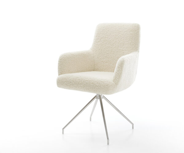 Jedálenská stolička Heira-Flex s opierkami teddy látka béžová krížová podstava zúžená nerezová oceľ vrecková pružina