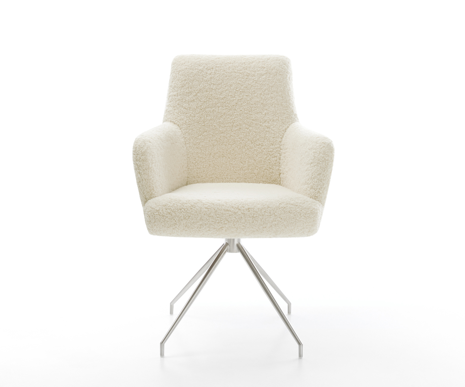 Jedálenská stolička Heira-Flex s opierkami teddy látka béžová krížová podstava zúžená nerezová oceľ vrecková pružina - Image 2