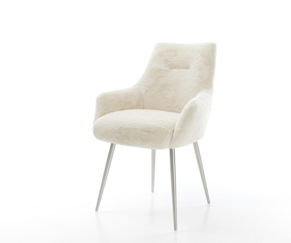 Jedálenská stolička Alja-Flex s opierkami plyšový manšester krémovo biela 4-nohá zúžená nerezová oceľ vrecková pružina