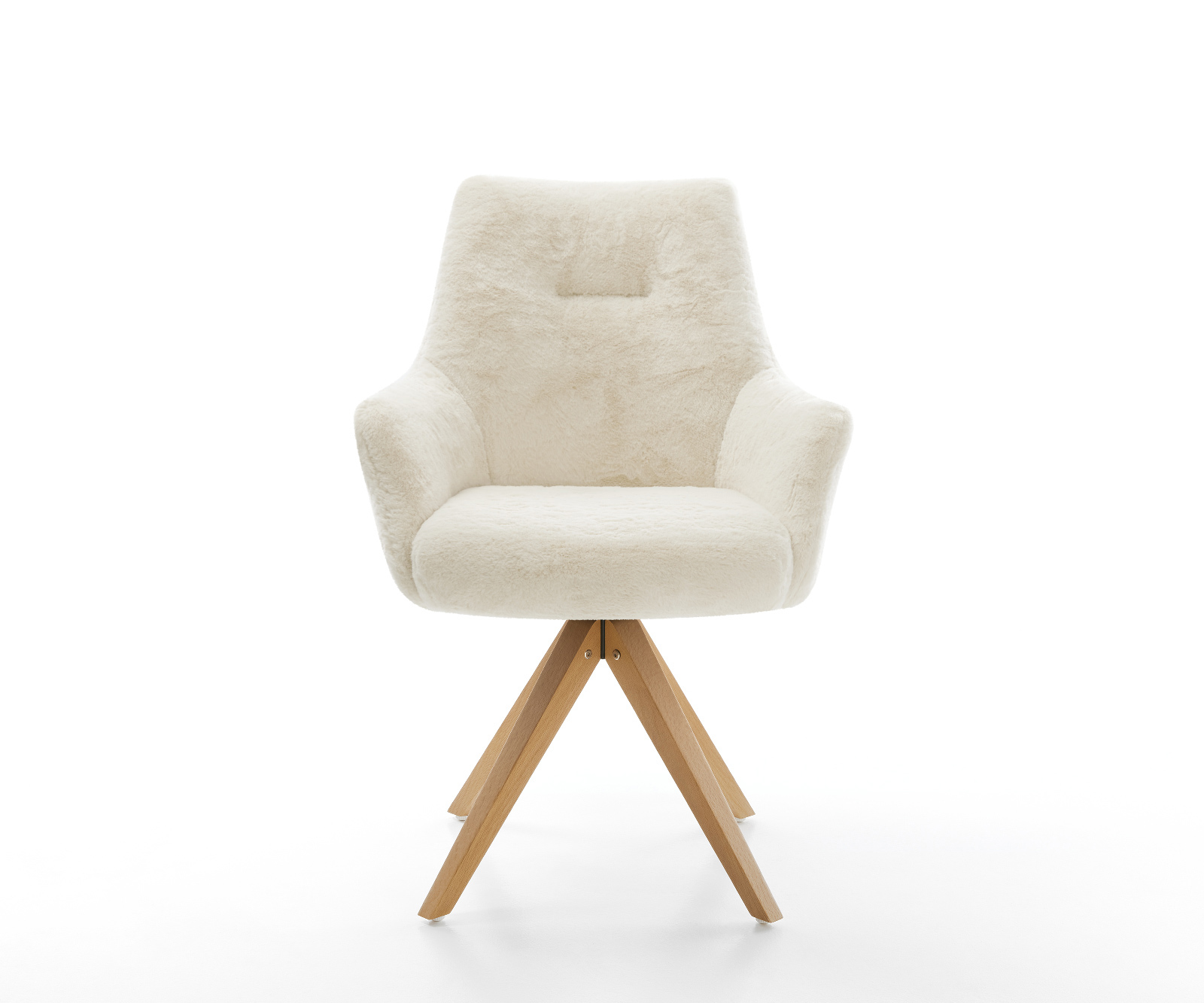 Jedálenská stolička Alja-Flex s opierkami plyšový manšester krémovo biela drevená podstava hranatá prírodná 180° otočný vrecková pružina - Image 2