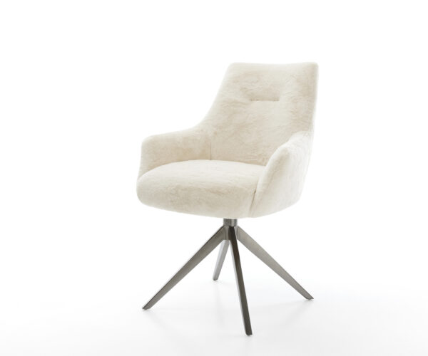 Jedálenská stolička Alja-Flex s opierkami plyšový manšester krémovo biela krížová podstava široká grafitová 360° otočná hojdacia funkcia vrecková pružina