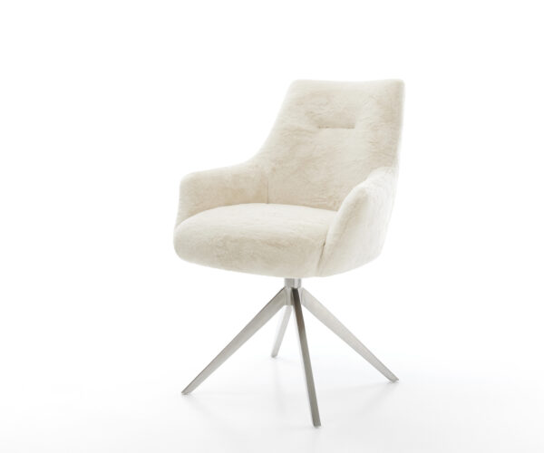 Jedálenská stolička Alja-Flex s opierkami plyšový manšester krémovo biela krížová podstava široká nerezová oceľ otočný 360° hojdacia funkcia vrecková pružina