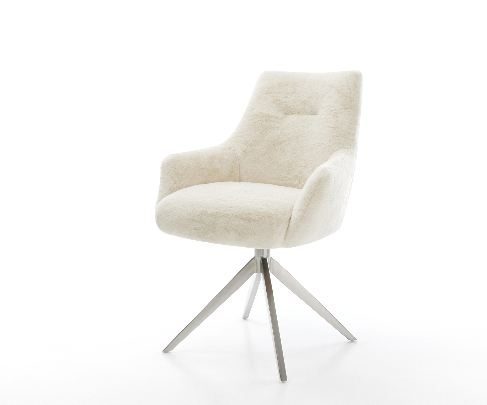 Jedálenská stolička Alja-Flex s opierkami plyšový manšester krémovo biela krížová podstava široká nerezová oceľ otočný 360° hojdacia funkcia vrecková pružina