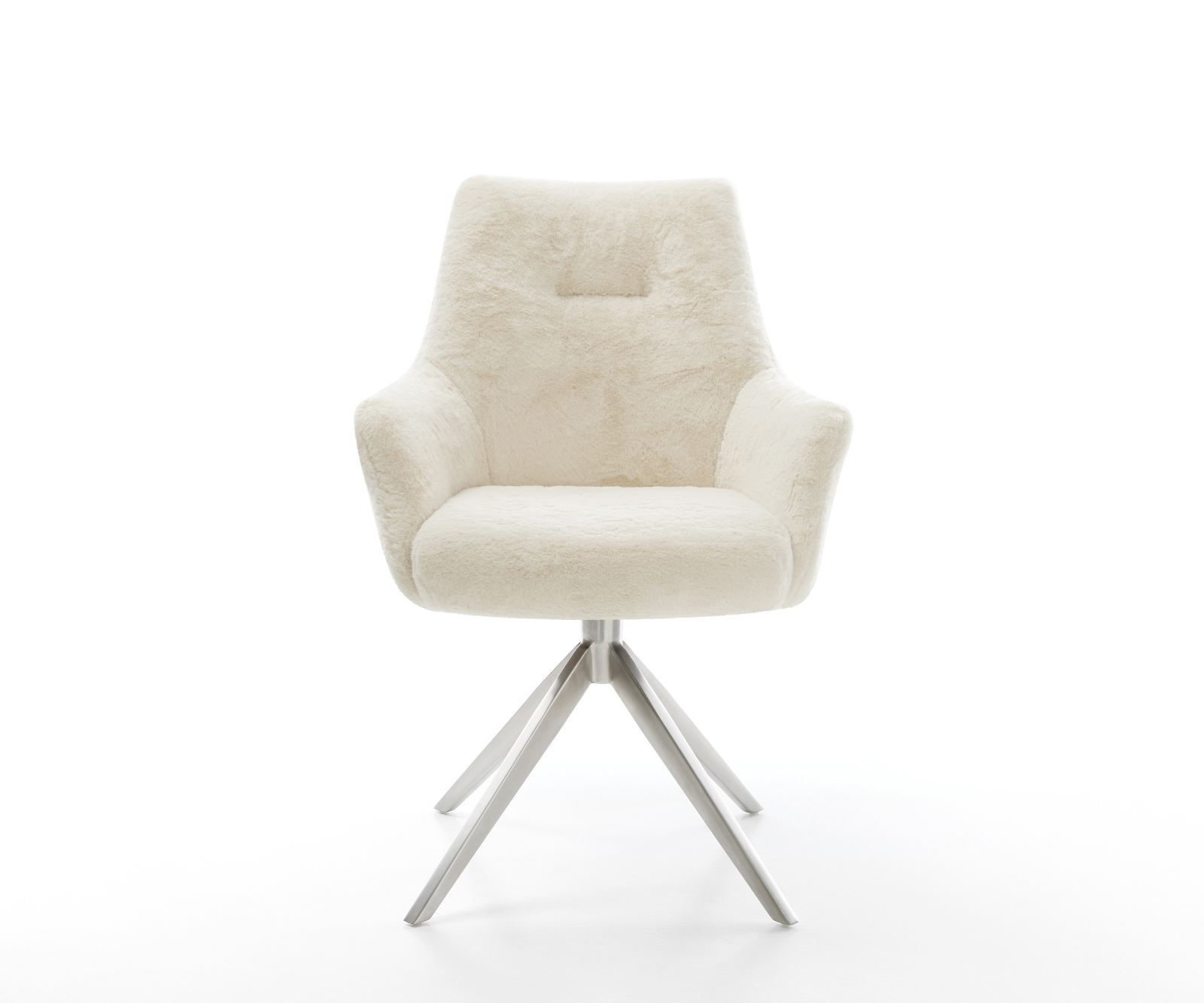 Jedálenská stolička Alja-Flex s opierkami plyšový manšester krémovo biela krížová podstava široká nerezová oceľ otočný 360° hojdacia funkcia vrecková pružina - Image 2