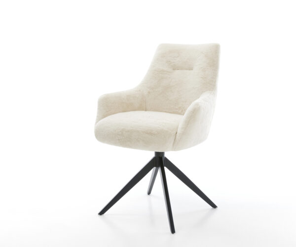 Jedálenská stolička Alja-Flex s opierkami plyšový manšester krémovo biela krížová podstava široká čierna otočný o 360° hojdacia funkcia vrecková pružina