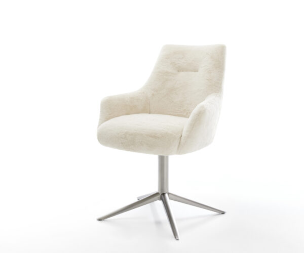 Jedálenská stolička Alja-Flex s opierkami plyšový manšester krémovo biela krížová podstava nerezová oceľ 360° otočný hojdacia funkcia vrecková pružina