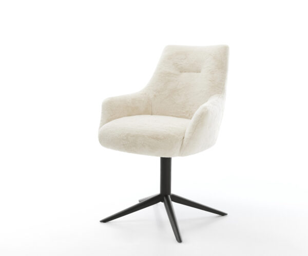 Jedálenská stolička Alja-Flex s opierkami plyšový manšester krémovo biela krížová podstava čierna 360° otočný hojdacia funkcia vrecková pružina