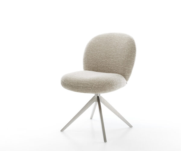 Jedálenská stolička Nube-Flex tkanina mäkký béžová krížová podstava široká nerezová oceľ 360° otočný hojdacia funkcia vrecková pružina