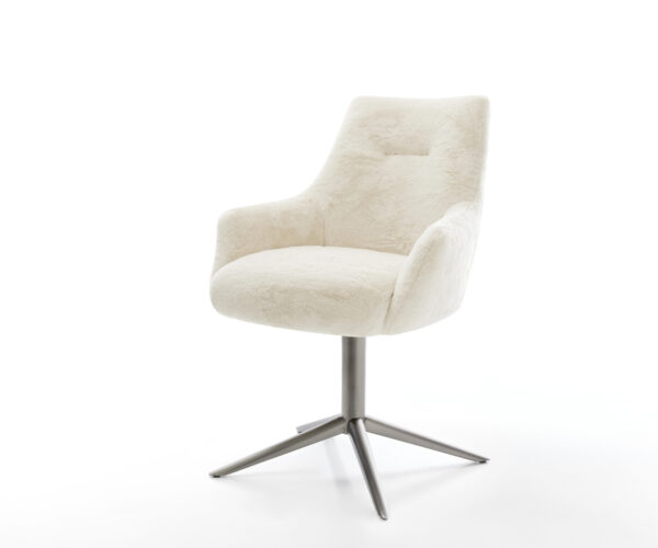 Jedálenská stolička Alja-Flex s opierkami plyšový manšester krémovo biela krížová podstava grafitová 360° otočný hojdacia funkcia vrecková pružina