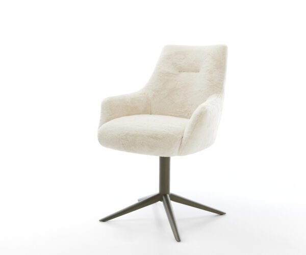 Jedálenská stolička Alja-Flex s opierkami plyšový manšester krémovo biela krížová podstava titánová farba 360° otočný hojdacia funkcia vrecková pružina