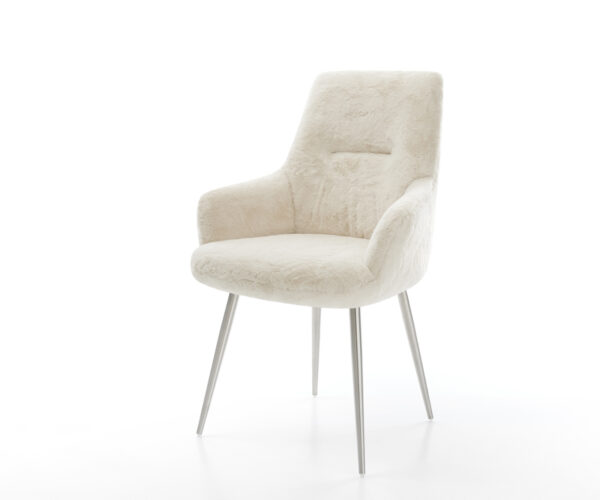 Jedálenská stolička Zelia-Flex s opierkami plyšový manšester krémovo biela 4-nohá zúžená nerezová oceľ vrecková pružina