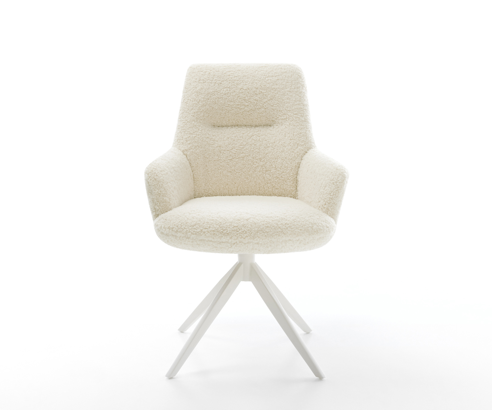 Jedálenská stolička Zelia-Flex s opierkami teddy látka béžová krížová podstava široká biela otočný 360° hojdacia funkcia vrecková pružina - Image 2