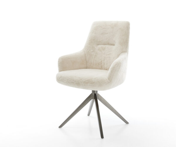 Jedálenská stolička Zelia-Flex s opierkami plyšový manšester krémovo biela krížová podstava široká grafitová 360° otočná hojdacia funkcia vrecková pružina