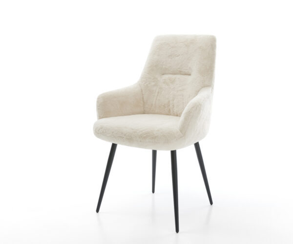 Jedálenská stolička Zelia-Flex s opierkami plyšový manšester krémovo biela 4-nohá zúžená čierna vrecková pružina