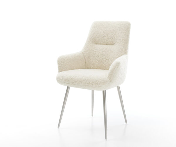 Jedálenská stolička Zelia-Flex s opierkami teddy látka béžová 4-nohá zúžená nerezová oceľ vrecková pružina