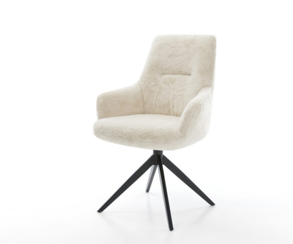 Jedálenská stolička Zelia-Flex s opierkami plyšový manšester krémovo biela krížová podstava široká čierna otočný o 360° hojdacia funkcia vrecková pružina