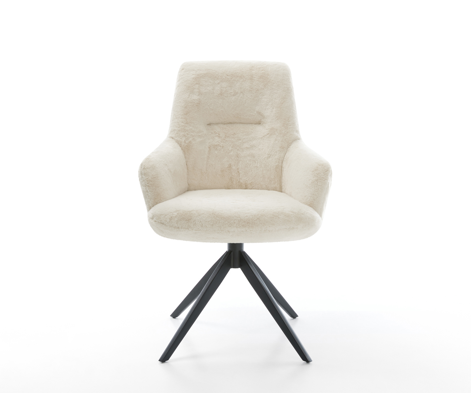 Jedálenská stolička Zelia-Flex s opierkami plyšový manšester krémovo biela krížová podstava široká čierna otočný o 360° hojdacia funkcia vrecková pružina - Image 2