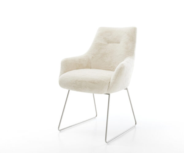 Jedálenská stolička Alja-Flex s opierkami plyšový manšester krémovo biela tenká podstava nerezová oceľ vrecková pružina