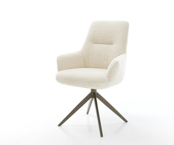 Jedálenská stolička Zelia-Flex s opierkami teddy látka béžová krížová podstava široká titánová farba 360° otočný kolískacia funkcia vrecková pružina