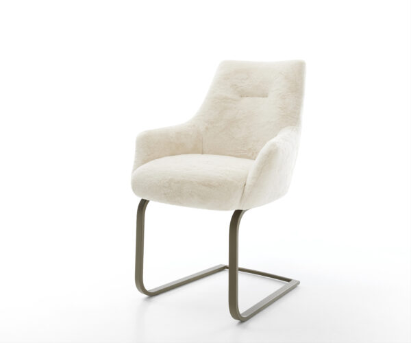 Konzolová jedálenská stolička Alja-Flex s opierkami plyšový manšester krémovo biela konzolová jedálenská stolička plochý Titánová farba vrecková pružina