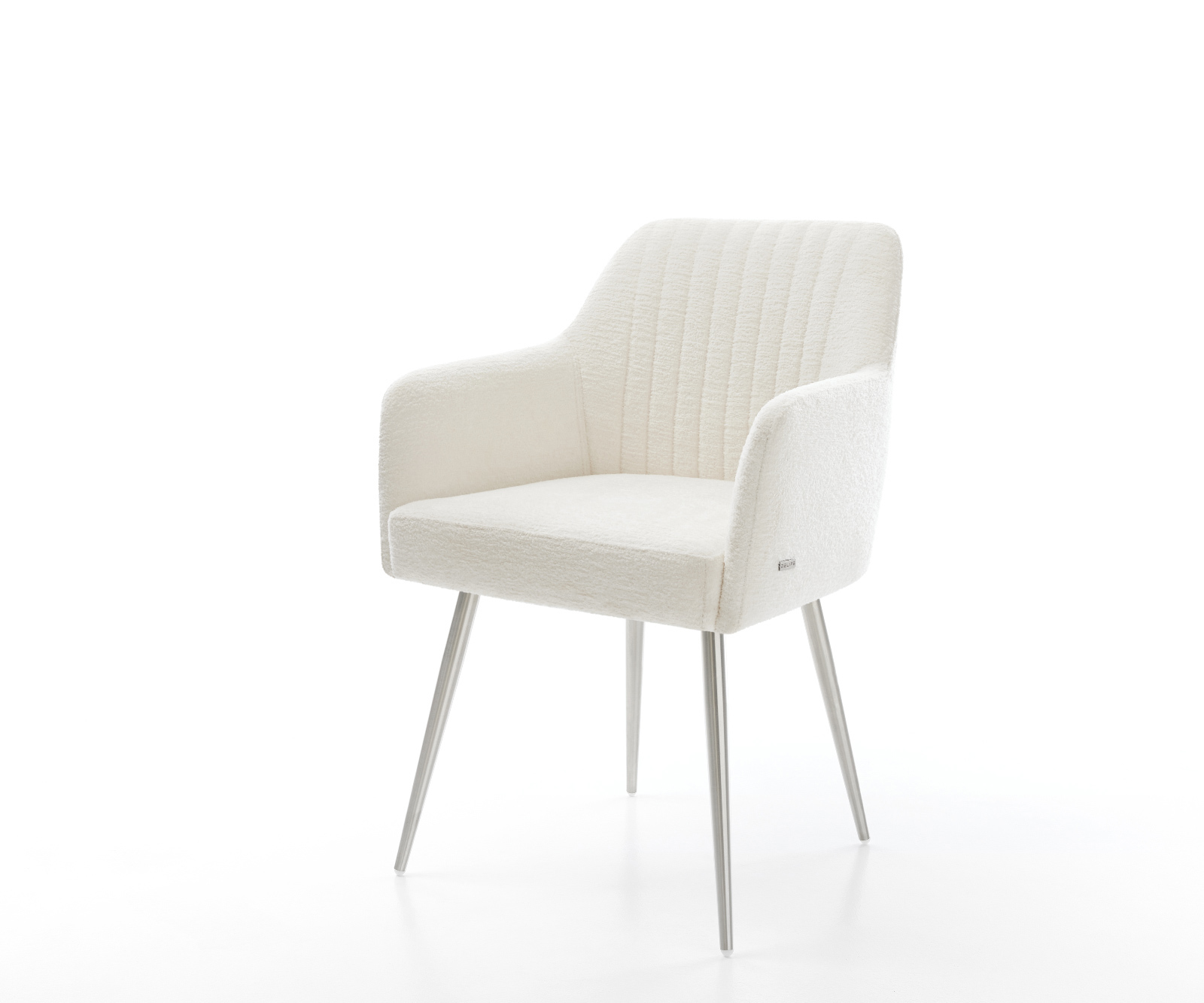 Jedálenská stolička Greg-Flex bouclé mäkký béžová 4-nohá zúžená nerezová oceľ vrecková pružina