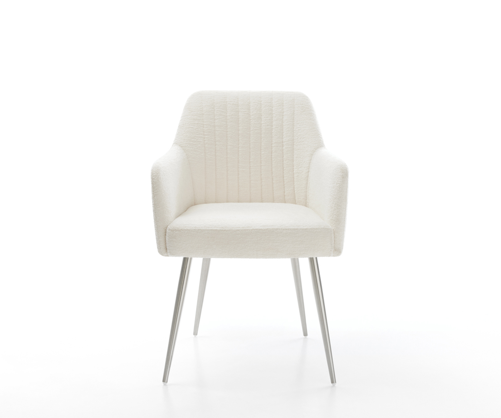 Jedálenská stolička Greg-Flex bouclé mäkký béžová 4-nohá zúžená nerezová oceľ vrecková pružina - Image 2