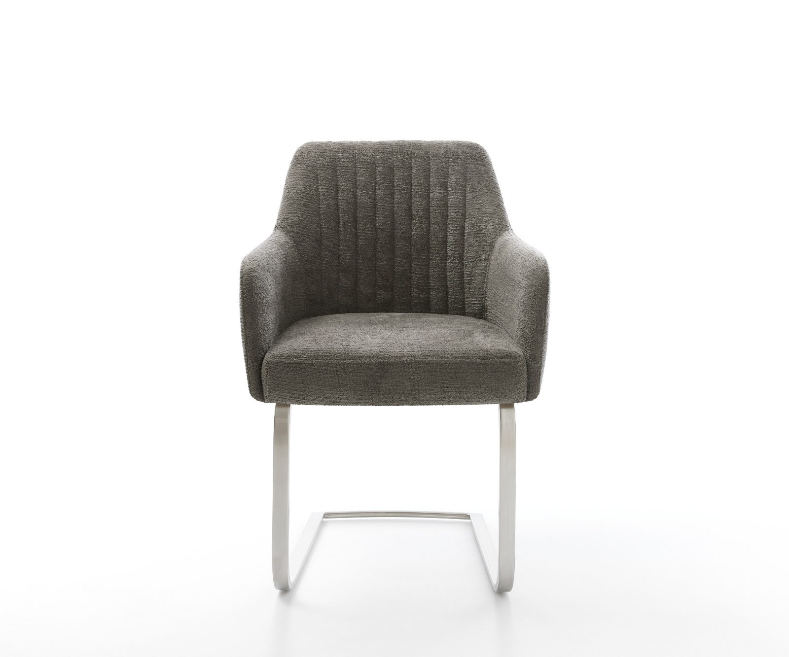 Konzolová jedálenská stolička Greg-Flex bouclé mäkký tmavobéžová konzolová jedálenská stolička plochý nerezová oceľ vrecková pružina - Image 2