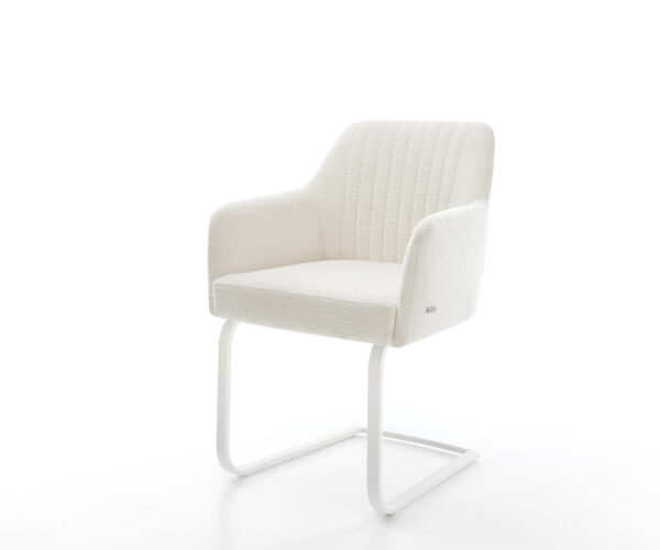 Konzolová jedálenská stolička Greg-Flex bouclé mäkký béžová konzolová jedálenská stolička plochá biela vrecková pružina