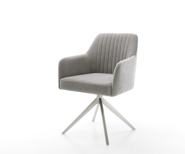 Jedálenská stolička Greg-Flex štruktúrovaná látka mäkký sivá krížová podstava široká nerezová oceľ 360° otočný hojdacia funkcia vrecková pružina