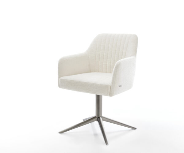 Jedálenská stolička Greg-Flex bouclé mäkký béžová krížová podstava grafitová 360° otočný hojdacia funkcia vrecková pružina