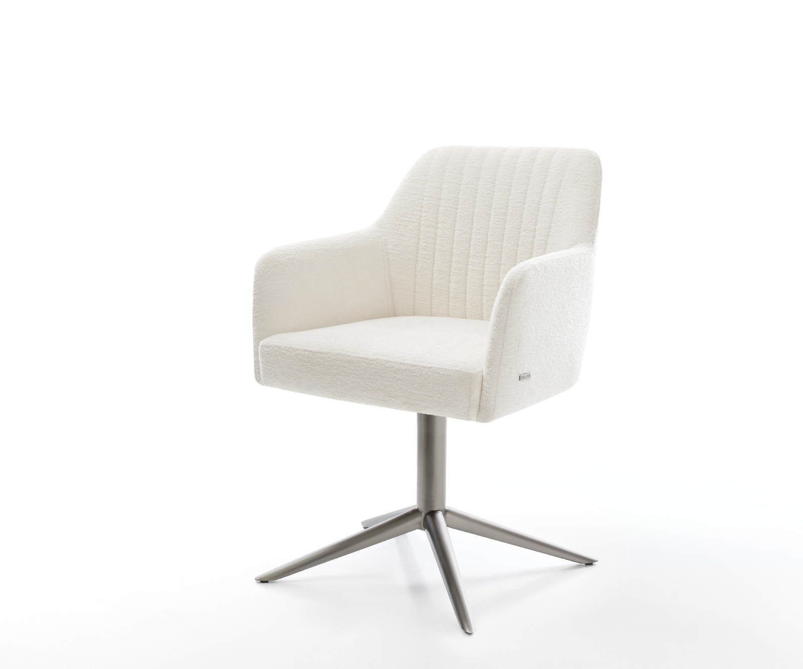 Jedálenská stolička Greg-Flex bouclé mäkký béžová krížová podstava grafitová 360° otočný hojdacia funkcia vrecková pružina