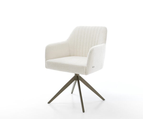 Jedálenská stolička Greg-Flex bouclé mäkký béžová krížová podstava široká titánová farba 360° otočný hojdacia funkcia vrecková pružina