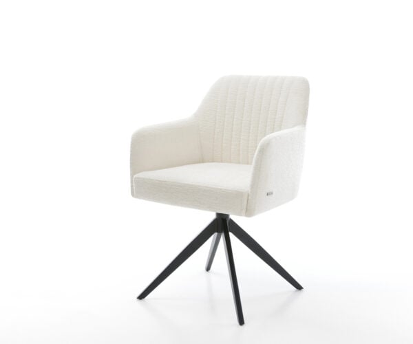 Jedálenská stolička Greg-Flex bouclé mäkký béžová krížová podstava široká čierna 360° otočná hojdacia funkcia vrecková pružina