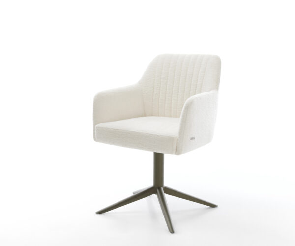Jedálenská stolička Greg-Flex bouclé mäkký béžová podstava titánová farba 360° otočný hojdacia funkcia vrecková pružina