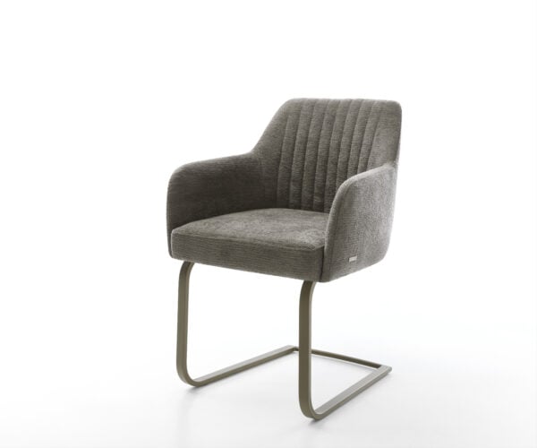 Konzolová jedálenská stolička Greg-Flex bouclé mäkký tmavobéžová konzolová jedálenská stolička plochý titánová farba vrecková pružina