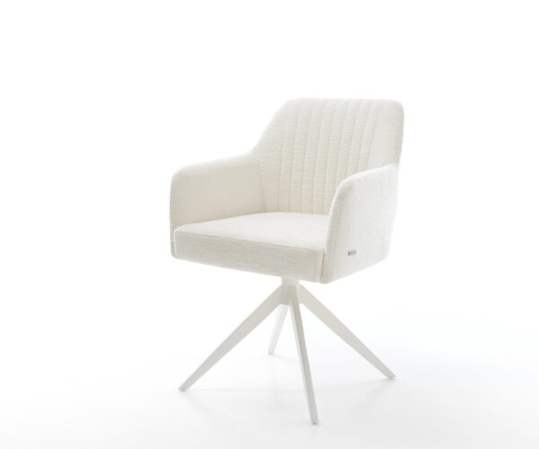 Jedálenská stolička Greg-Flex bouclé mäkký béžová krížová podstava široká biela 360° otočný hojdacia funkcia vrecková pružina