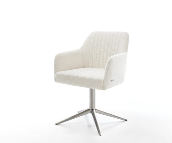 Jedálenská stolička Greg-Flex bouclé mäkký béžová krížová podstava nerezová oceľ 360° otočný hojdacia funkcia vrecková pružina