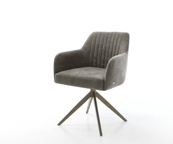 Jedálenská stolička Greg-Flex bouclé mäkký tmavobéžová krížová podstava široká titánová farba 360° otočný hojdacia funkcia vrecková pružina