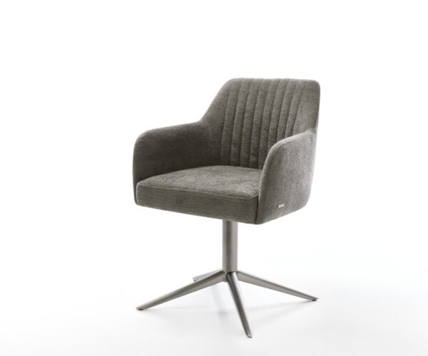 Jedálenská stolička Greg-Flex bouclé mäkký tmavobéžová krížová podstava grafitová 360° otočný hojdacia funkcia vrecková pružina