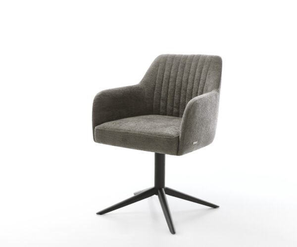 Jedálenská stolička Greg-Flex bouclé mäkký tmavobéžová čierna krížová podstava 360° otočný hojdacia funkcia vrecková pružina