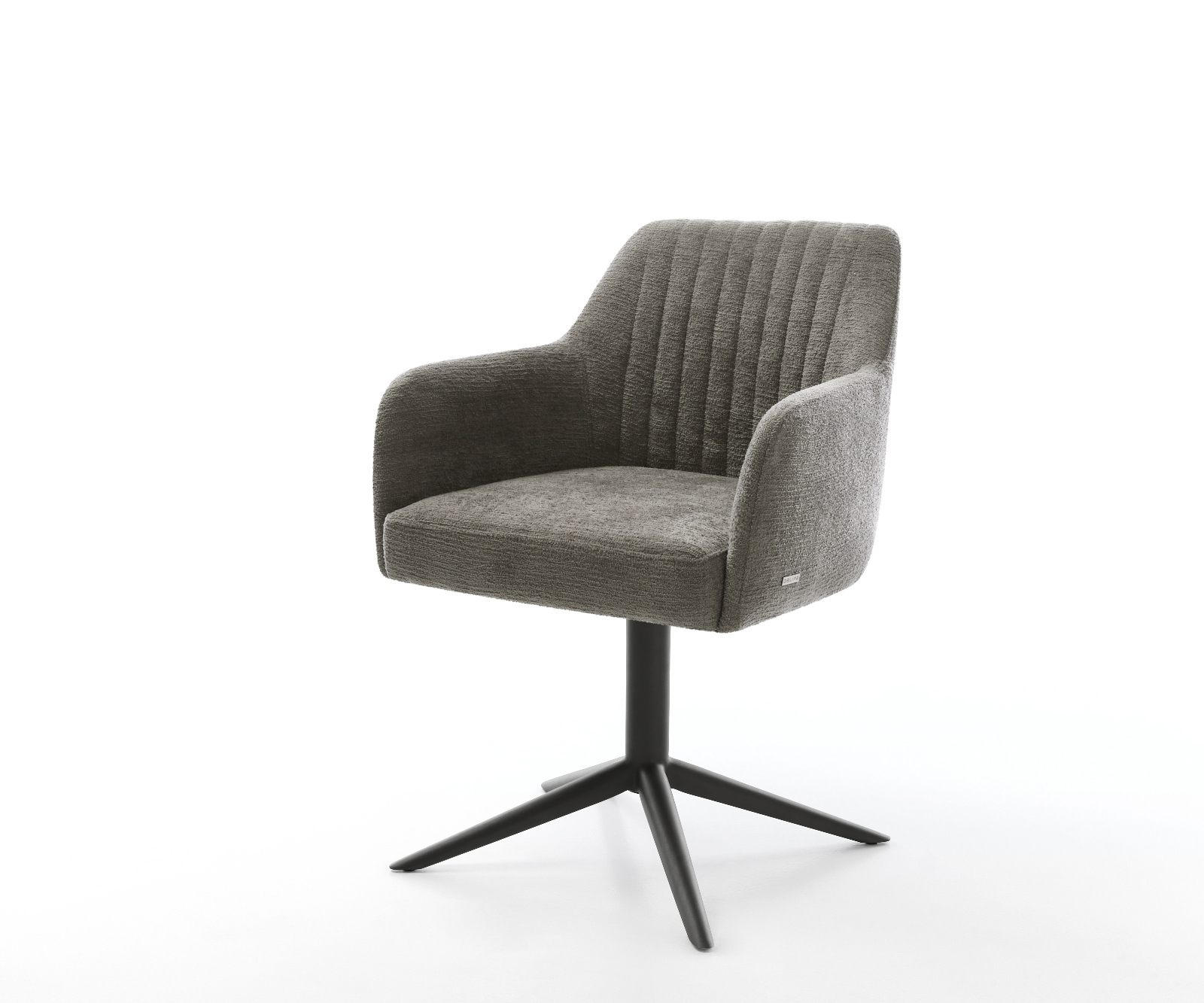 Jedálenská stolička Greg-Flex bouclé mäkký tmavobéžová čierna krížová podstava 360° otočný hojdacia funkcia vrecková pružina