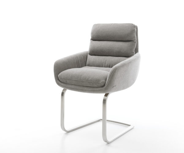 Konzolová jedálenská stolička Abelia-Flex s opierkami texturovaná látka mäkký sivá konzolová jedálenská stolička plochá nerezová oceľ