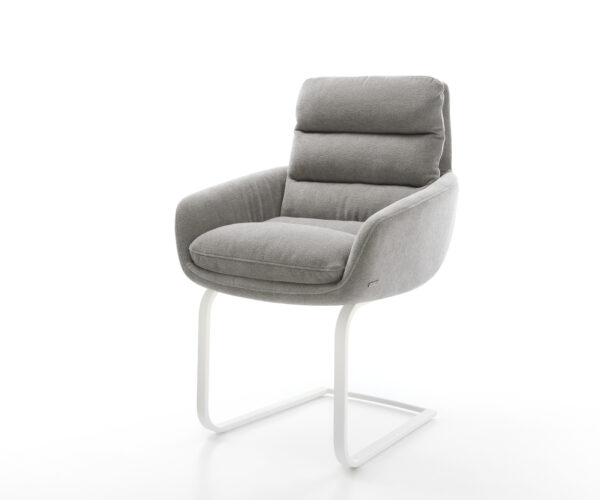 Konzolová jedálenská stolička Abelia-Flex s opierkami texturovaná látka mäkká sivá konzolová jedálenská stolička plochá biela