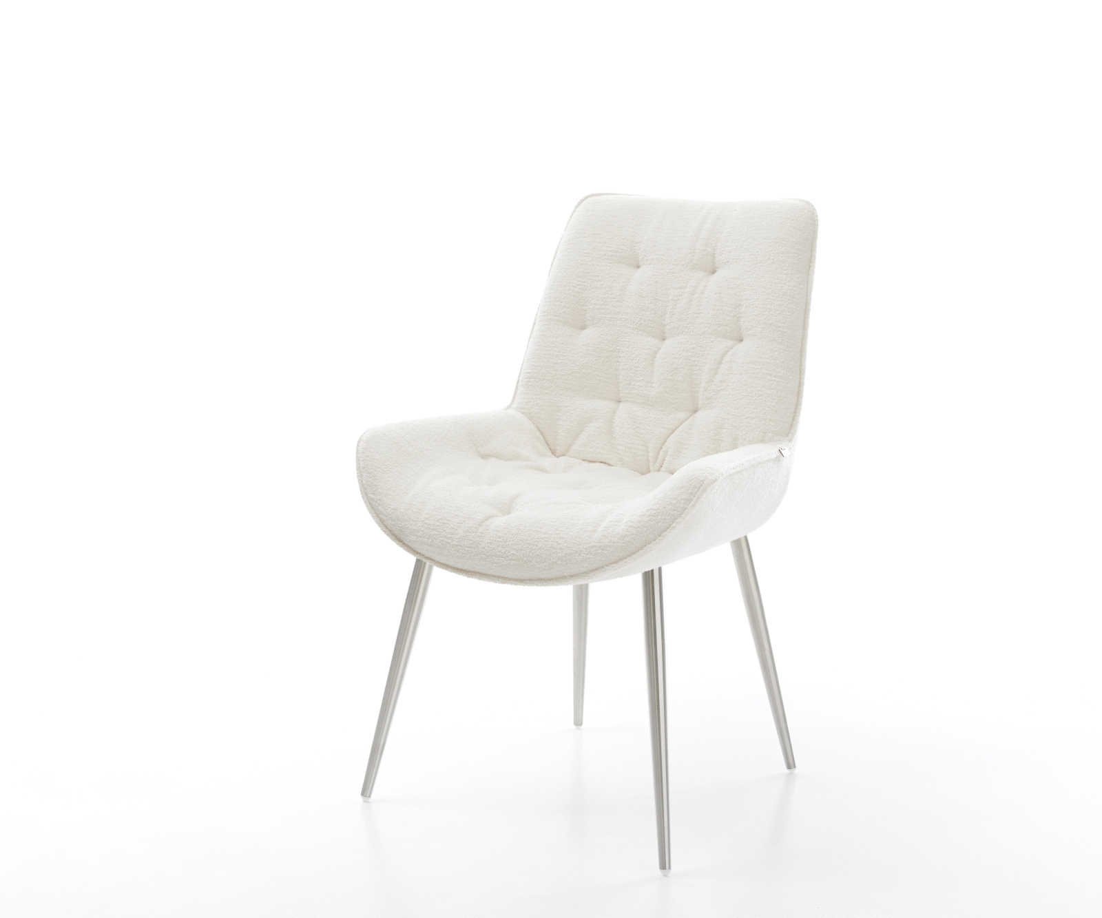 Jedálenská stolička Taimi-Flex bouclé mäkký béžová 4-nohá zúžená nerezová oceľ