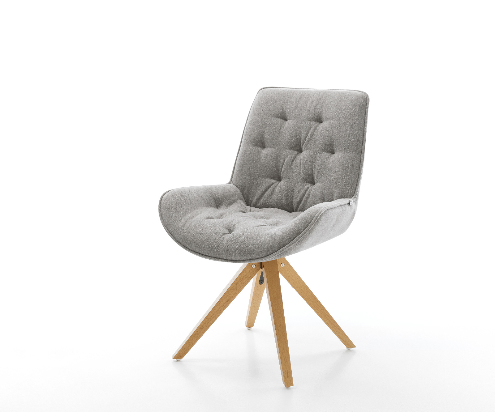 Jedálenská stolička Taimi-Flex texturovaná látka mäkký sivá drevená podstava hranatý prírodná 180° otočný