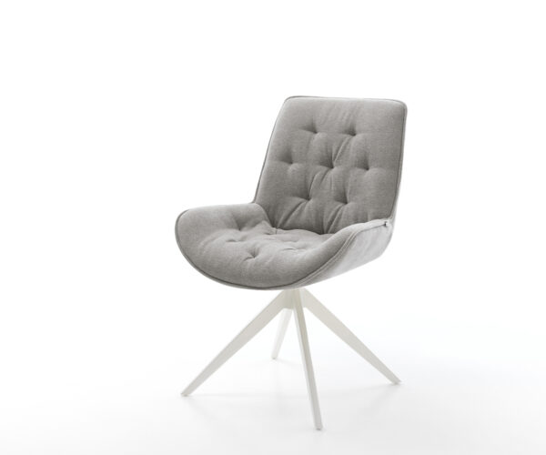 Jedálenská stolička Taimi-Flex texturovaná látka mäkký sivá krížová podstava široká biela 360° otočný kolísacia funkcia